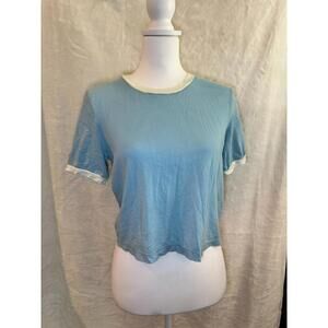 AG Adriano Goldschmied T-Shirt Womens S Blue Ringer Crop Top Short Sleeve NEW